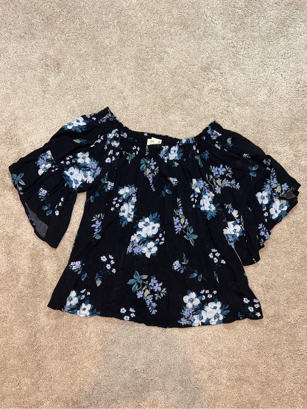 Hollister Off-Shoulder Black Floral Top